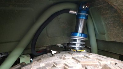 Coilovers in. NB: Remote reservoir not in its final location.